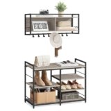 VASAGLE Hall Tree with Shoe Bench, Coat Rack Shoe Bench Set, Entryway Furniture, Multifunctional, 12 Metal Hooks, 4-Tier Shoe Rack, for Entryway, Bedroom, Heather Greige ULSB107K02
