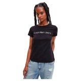 Calvin Klein Donna T-Shirt Maniche Corte Core Logo Slim Fit Tee Scollo Rotondo, Nero (CK Black), XXS