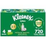 Kleenex Lotion Facial Tissues with Coconut Oil, 4 Flat Boxes, 180 Tissues Per Box, 3-Ply