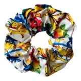 Elastico per Capelli Scrunchie, Stampa Siciliana Tradizionale, Motivo Floreale e Geometrico, Multicolore (Bianco_Maioliche)