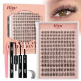 Higu clace Kit Ciglia Finte Ciuffetti, Ciglia Finte Naturali 10-18mm DIY Extension Ciglia Fai da te Cluster Lashes con Bond(Natural 09)