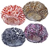 4 PCS Shower Caps for Women, Elastic and Reusable Bath Caps, Double Waterproof Layers Shower Cap, Bathing Shower Caps, Environmental Protection Hair Bath Hat – Printed Color