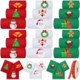Hahafelt 18 Pack Cotton Christmas Bathroom Towel Set, 3 Embroidered Christmas Bath Towels, 3 Xmas Hand Towels, 3 Xmas Wash Cloths and Ribbon, Soft Absorbent Set for Holiday Shower Gifts (Stylish)