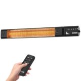 1500W Infrared Patio Heater, IP65 Waterproof Outdoor Electric Heater with Remote, 4 Heat Levels, 24H Timer, Memory Function, Fast Heating for Garage, Backyard, Black
