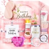 Fortuning’s JDS 15PCS Birthday Gifts for Women-Pink Self Care Package Get Well Soon Gifts, Relaxing Spa Gift Female Friendship Thinking of You Care Package for Mom Her Wife Girlfriend Friend Sister