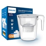 Philips Water Caraffa filtrante + 12 cartucce filtranti di ricambio, Filtrazione Avanzata, flusso rapido, timer elettronico, filtra CLORO, CALCARE, METALLI PESANTI e MICROPLASTICHE, BIANCO, 2.6 litri