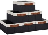 GhvyenntteS Storage Baskets for Organizing, Fabric Storage Bins with Leather H&les, Foldable Rectangular Storage Baskets for Shelves, Closets, Home, Office(Black/White, 6 Pack)11.8X7.9X5.1 in