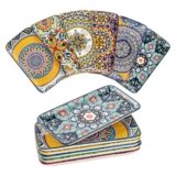 HENXFEN LEAD Piatti da portata in porcellana, set di piatti rettangolari grandi da 10 pollici, piatti piani per insalata, antipasti, sashimi, design floreale bohémien in 6 vivaci colori