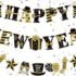 Famoby Happy New Year Fabric Sign Poster Banner Backdrop with Fireworks for New Year Photo Booth Background Party Decorations