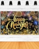 Mocsicka Happy New Year 2026 Backdrop Banner Fireworks New Year Photo Booth Background Party Decorations New Years Eve Banner for New Years Party Supplies