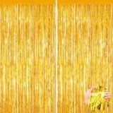2Pack Gold Tinsel Backdrop, Birthday Decorations Foil Curtain Backdrop Gold Streamers Dance Party Door Decorations Photo Booth Props for Bachelorette Graduation Decorations Xas Halloween New Years Eve