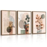 3 Pcs Quadri Moderni Rosa Geometrico Astratto Stampe da Parete Con Cornice, Quadro Botanico Foglia Eucalipto Floreale Poster Pittura Su Tela Decorazione Murale Soggiorno Camera da letto 40x60cmx3 Pcs