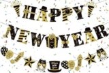 Happy New Year Banner, Black Glitter New Years Decorations 2026, Newyear Eve Party Supplies 2026, Newyear Party Banners Decoration Sign