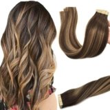 GOO GOO Extension Capelli Veri Biadesivo, Extension Biadesive Capelli Veri, 40cm 50g 20pcs, 4/27/4 Balayage Marrone Cioccolato a Biondo Caramello