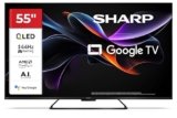 Sharp 55HR7365E – GOOGLE TV, 55″ UHD, FRAMELESS, 144Hz, QLED, HDR10, Dolby Vision HDR, Google Assistant con microfono, Chromecast, Bluetooth, DOLBY Atmos 2x12W, HDMI 2.1 x4, USBx2, Colore nero