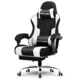 GTPLAYER Sedia da Gaming, Ergonomico Sedia da Ufficio, con Massaggiante poggiapiedi e supporto lombare, Schienale Regolabile 90-135°, Portata 150 kg, sedia per computer, Bianco-Nero