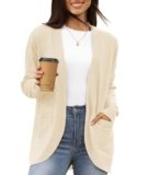 LILBETTER Womens Casual Lightweight Long Sleeve Cardigan Flowy Soft Open Front Knit Cardigan Sweaters with Packets(Beige X-Large)