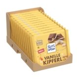 RITTER SPORT Vanilla Crescents, Tavoletta di Cioccolato al Latte Ripieno con Pezzetti di Biscotti alla Vaniglia, Cacao 100% Certificato Sostenibile, 11 Pezzi da 100 g