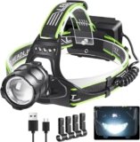 PEAKRO Torcia Frontale Led Ricaricabile Lampada Frontale 90000 Lumen 9000mAh 5 Modalità Luce Frontale Regolabile Lampada da Testa con Retroilluminazione per Campeggio,Pesca,Jogging