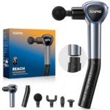 Pistola Massaggio Muscolare con Manico Staccabile, RENPHO Reach pistola per massaggi, 5 velocità, 4 testine massaggianti, LED, 2 in 1 Massaggiatore a Percussione Profonda, Nero