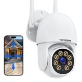 Topodome Telecamera Wi-Fi Esterno/Interno 1080P, Videocamera Sorveglianza WiFi Con Rilevazione Umana, PTZ 360 Gradi Auto Tacking, Visione Notturna Infrarossa e Color 25m, Audio Bidirezionale IP66