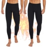 OBFUN 2 Pack Thermal Underwear for Men Pants Long Johns Bottoms Base Layer Cold Weather Fleece Lined Leggings Black Large