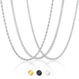 Esmoly 3 Pezzi Collana Uomo Catenina Necklace for Men Oro Argento Nero Acciaio Inossidabile Cuban Chain 45cm/50cm/55cm/60cm Regalo Uomo Ragazzo 2mm/3mm/4mm/5mm/6mm (Argento, 55cm/3mm)