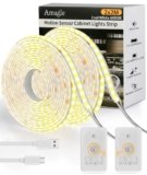 Amagle 2 Pezzi 2Metri Striscia Luci COB Led Con Sensore di Movimento Sottopensile a Batteria Ricaricabile 2200mAh Senza Filo Dimmerabile Luce Notturna USB Armadio Strisce Led Cucina Specchio da Trucco