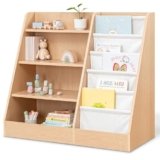 Comfy Cubs Kids Bookshelf 35.2 x 15.7 x 31.5 Inches – Sturdy MDF Montessori Book Shelf with Soft & Hard Shelves for Toys & Books – Child-Friendly, Easy Access Storage Organizer for Kids – Wood