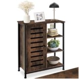 tectake® Credenza Cucina 71x32x82cm, Mobile Cucina, Dispensa Salvaspazio Armadio 1 anta, Porta a Sinistra, 3 Ripiani, Soggiorno, Sala da pranzo, Ingresso, Ripiani Regolabili – Legno Industriale Scuro