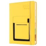 Agenda accademica 2026, formato A5, pagina al giorno, da gennaio 2026 a dicembre 2026, agenda accademica annuale con linguetta mensile colorata, tasca anteriore/interna, chiusura elastica (giallo)