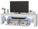 Garvee Modern Lighting TV Stand with Large Storage Drawer for 50 55 60 65 70 75 Inch TVs, TV Console Table with Control Color LED Lights, Entertainment Center Media for Living Room, Bedroom, White