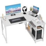 JUMMICO Scrivania Angolare a L 120×80 cm per Computer con Ripiani e Divisori, Compatta per Studio, Lavoro e Gaming, Ideale per Camera da Letto e Ufficio,Bianca