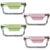 R.repad yay Square 2cup Glass Food Storage Containers with Airtight Lids, 16oz Glass Meal Prep Containers, Square Food Bowl For Lunch, Fruit, Snack, Dishwasher Microwave Freezer Safe (Pink+Green)
