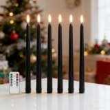 Ni-JASW Black Flameless Taper Candles with Remote, Flickering LED Candlesticks Battery Powered Set of 6