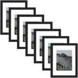 Picrit 8×12 Picture Frame Set of 7, Display 6 x 8 with Mat or 8 x 12 without Mat, Photo Frames for Wall Mounting or Table Top Display, Black