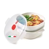 Snips – Vaporiera Microonde Bianca 4L con 2 Vassoi Sovrapponibili per Doppia Cottura a Vapore, Contenitori per Alimenti – Contenitore per Microonde, 26.5x22x13.5 cm, Made in Italy