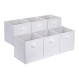 Amazon Basics Confezione da 6 cubi portaoggetti pieghevoli in tessuto, contenitori con maniglie – 26.67 x 26.67 x 27.94 cm, Bianco Tinta Unita