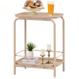 VASAGLE 2-Tier Outdoor Table, Small Side End Table with Tray Storage, Bedside Nightstand for Living Room, Bedroom, Modern Style, Camel Brown ULET243K01