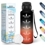Baramumu Borraccia 1,5 litri, Borraccia Palestra, a Prova di Perdite, Bottiglia acqua, Facile da Aprire, Borracce, per Fitness, Yoga, Ufficio, Palestra, Trekking, Nero&Rosso