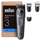 Braun Regolabarba Uomo Series 3, +4 Strumenti Di Styling, Lama Ultra Affilata, 50 Min Di Utilizzo, 40 Lunghezze, Rasoio Elettrico Barba, BT3525, Grigio