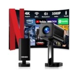 Mini Projector 4K【App integrata& Auto Focus Auto Keystone】Support 1080P, Mini Proiettore con WiFi 6 e Bluetooth 5.4 e Rotabile 90°, Portable Projector per Home Theater con HDMI/TV Stick/Laptop -nero