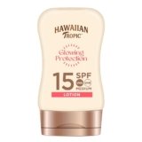 Hawaiian Tropic | Glowing Protection Lozione Solare SPF 15 Protezione UVA + UVB, 100 ml, Formato da Viaggio, Profumazione Tropicale, con Burro di Karité, Resistente all’Acqua, Vegano
