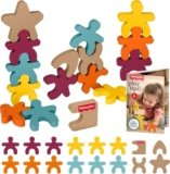 Fisher-Price Wood Montessori Toy Stacking Shapes, American Montessori Society Seal of Excellence, 16-Piece Wooden Learning Activity & Expert Play Tips for Kids Ages 2+ Years​ (Amazon Exclusive)