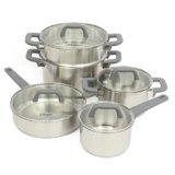 Oster Beauford 9-Piece Stainless Steel 5-Ply Encapsulated Base Cookware Set – Non-Toxic, Induction Compatible Pots and Pans with Stay-Cool Handles – Dishwasher Safe