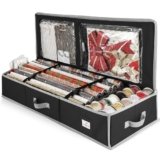 Hearth & Harbor Wrapping Paper Storage Container – Christmas Storage Bag with Interior Pockets – Gift Wrapping Organizer Storage Fits Up to 22 Rolls of 40″ – Tear Proof Wrapping Paper Organizer