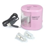 Rapesco 1446 PS12-USB Temperamatite Elettrico a Due Fori alimentato a pila o carica USB, Rosa