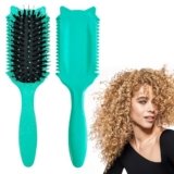 iDAOLI Curly hair brush defining: Curl comb for Curls Waves Coils Define Volumize Detangle Women Curls Reduce Hair Pulling Frizz Cat ears styling Green