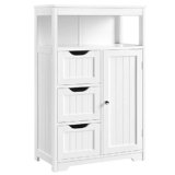 Yaheetech Mobile da Bagno Armadietto da Terra Mobiletto con Cassetto e Ripiano Regolabile Bianco Credenza Multiuso con Doppia Ante Organizzatore Portaoggetti da Cucina Soggiorno Salvaspazio