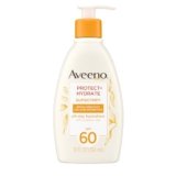 Aveeno Protect + Hydrate Sunscreen Moisturizing Lotion with Prebiotic Oat, Broad Spectrum SPF60, Paraben, & Oil Free, Weightless, Water & Sweat Resistant (80-min) for Sensitive Skin, 12 Fl Oz